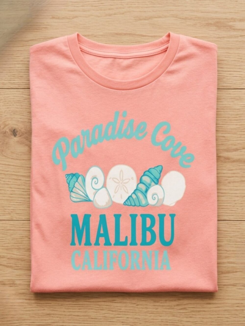 Studio 33 Women’s Malibu Paradise Cove Seashell Graphic Coral T-Shirt S-XL